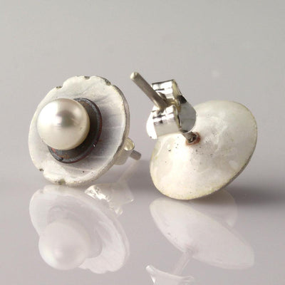 Pearl in Shell Stud earrings with Oxidized Silver