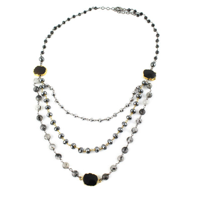 Hematite Drusy Triple Layer Necklace - Wear Ever Jewelry 