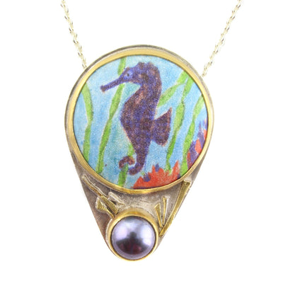 Seahorse Enamel Pearl Necklace - Wear Ever Jewelry 